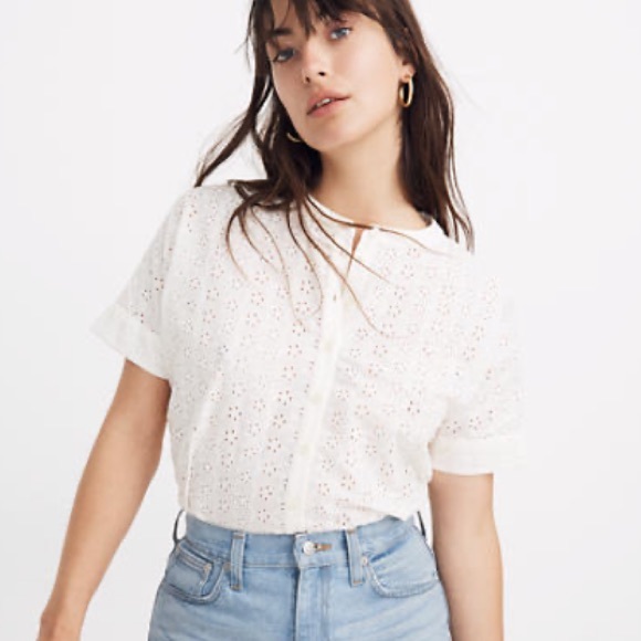 Madewell Tops - Madewell Blouse Eyelet Crop Button down Cream XS